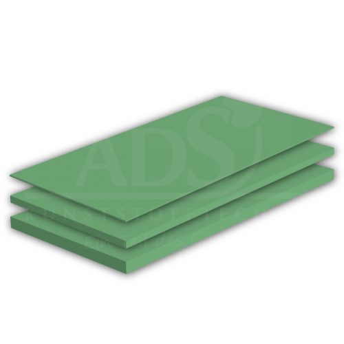 Drei grüne Platten aus PE 1000 in unterschiedlicher Stärke liegen aufeinander.