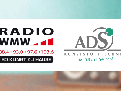 Radio WMW und ADS Kunststofftechnik Logo stehen nebeneinander.