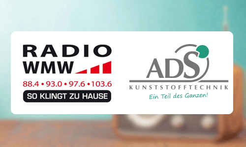 Radio WMW und ADS Kunststofftechnik Logo stehen nebeneinander.