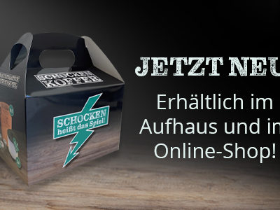 Der ADS Schocken-Koffer steht auf einer Holzfläche.