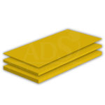 Drei gelbe PE 500 Platten in unterschiedlicher Stärke liegen aufeinander.